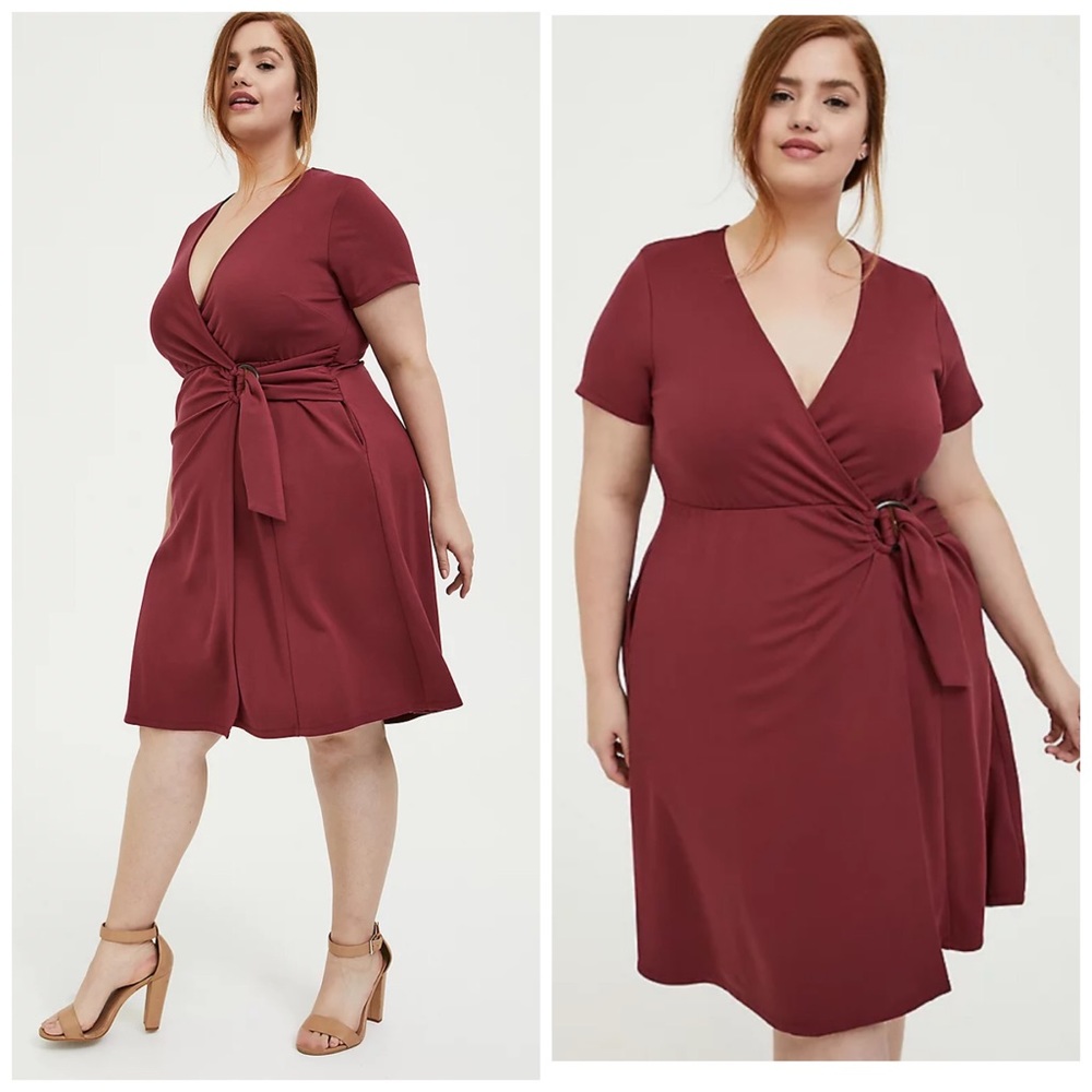 Torrid Dark Red Premium Ponte O-Ring Mini Wrap Dress Women's 0 (Size L)